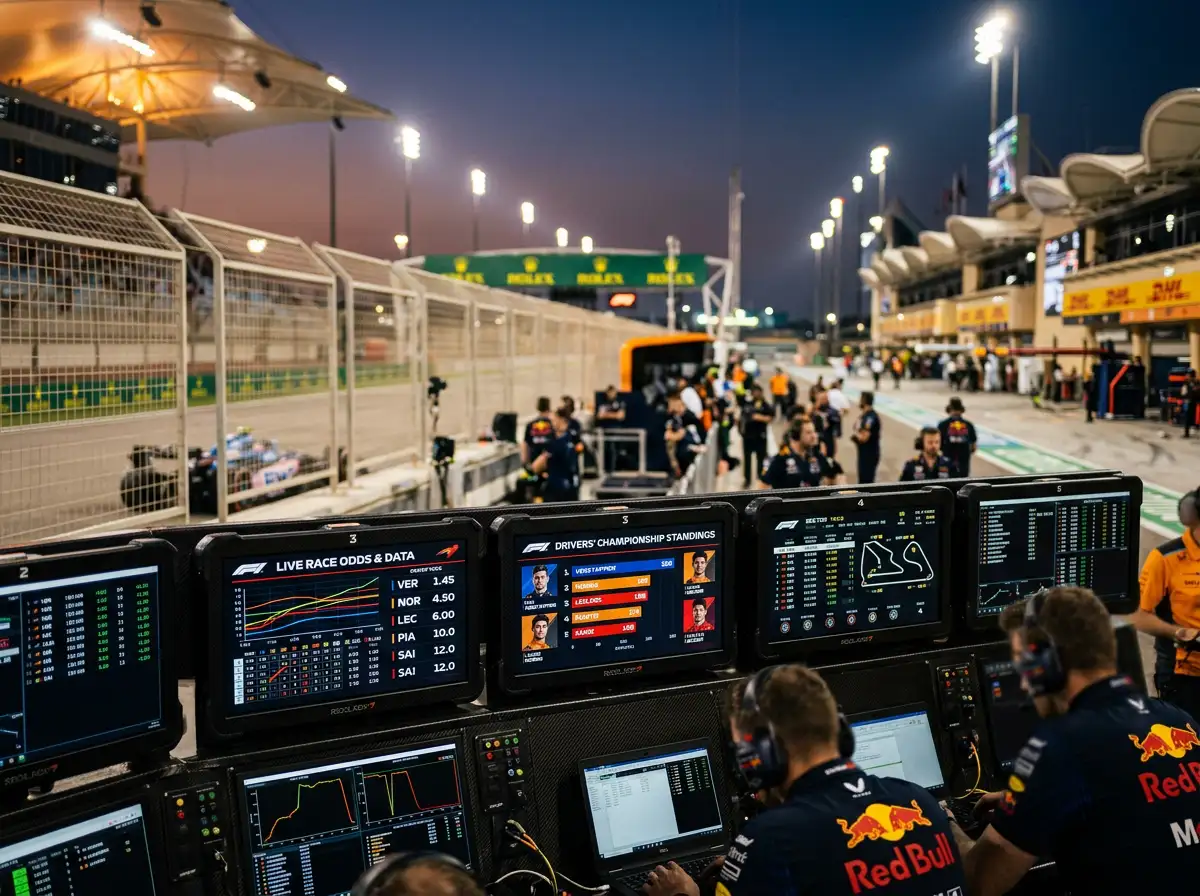 Painel de odds de futuros do campeonato mundial de Formula 1 com grafico de evolucao ao longo da temporada
