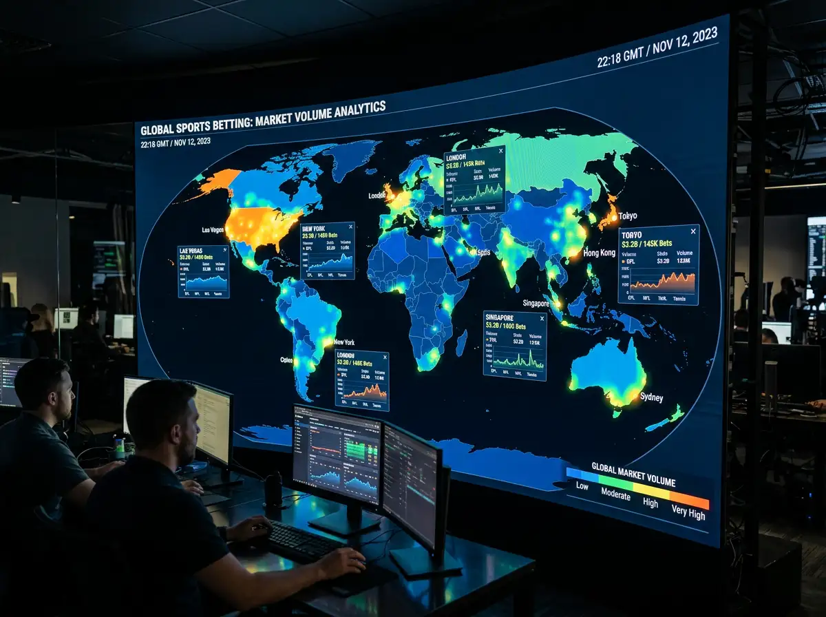 Mapa mundial com indicadores de volume de apostas desportivas por regiao