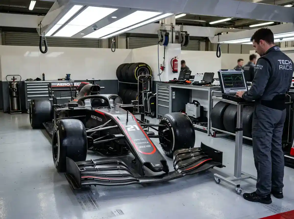 Monolugar de Fórmula 1 de 2026 com aerodinâmica ativa em teste numa pista